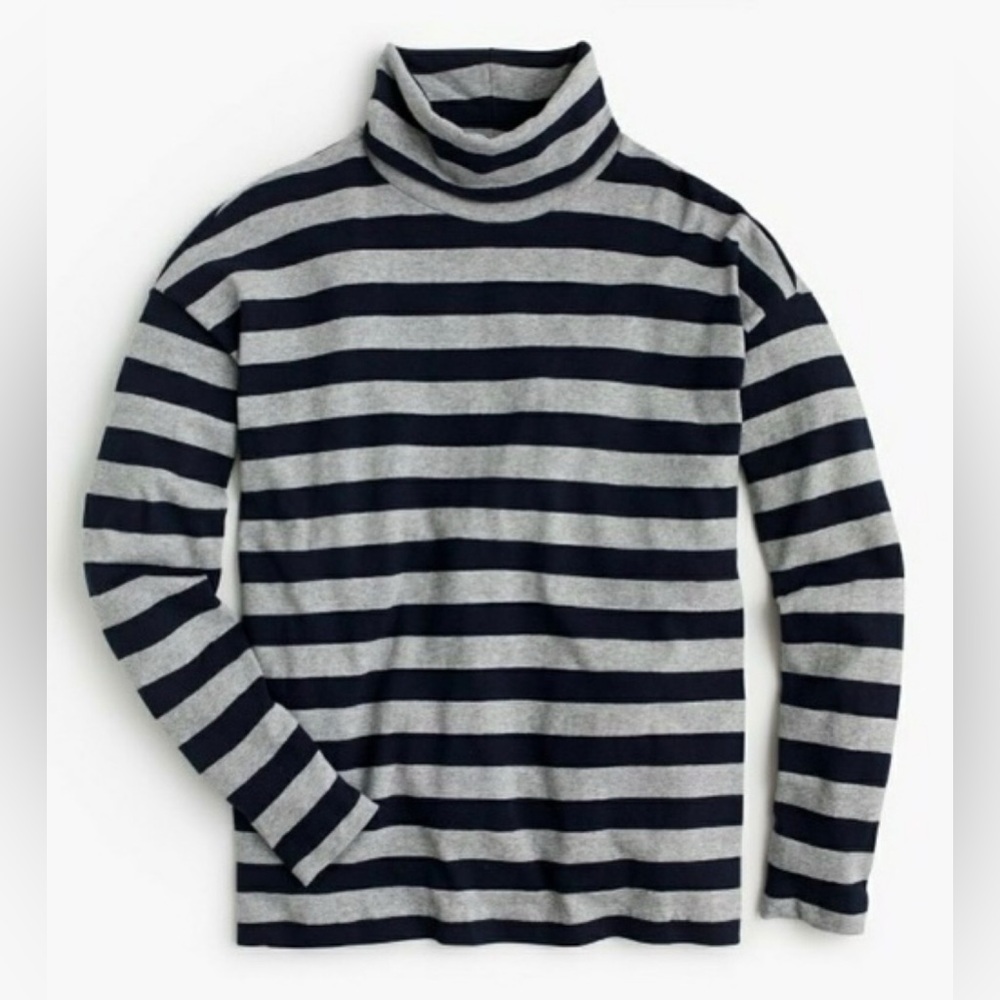 J. Crew Deck Striped Turtleneck T-Shirt in Heather Grey Navy Size Medium